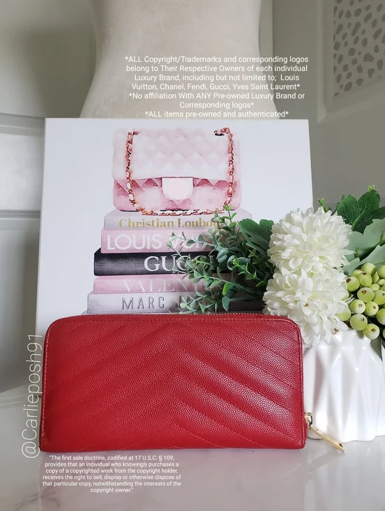 Authentic Pre-owned Yves Saint Laurent Grain De Poudre Chevron Zippy Wallet - Picture 4 of 13